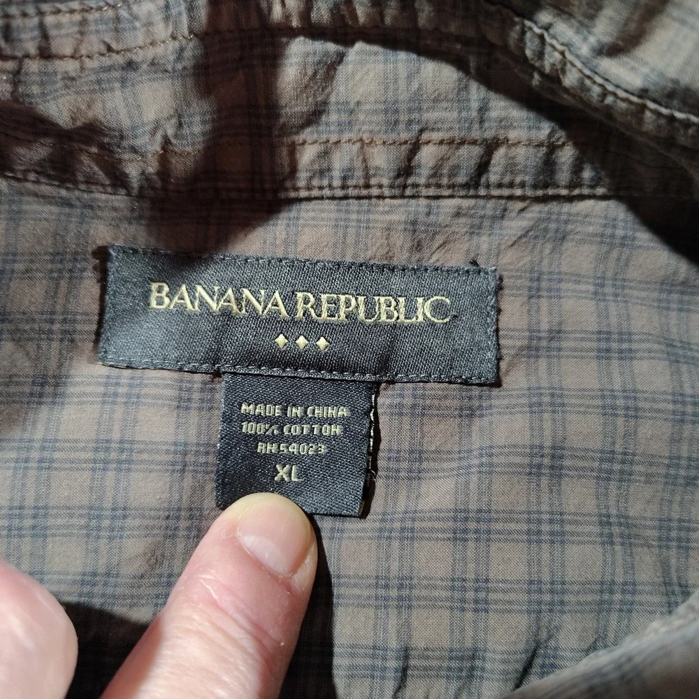 Banana Republic Pearl Snap Shirt Men XL Brown Plaid Country Western Rodeo Cowboy